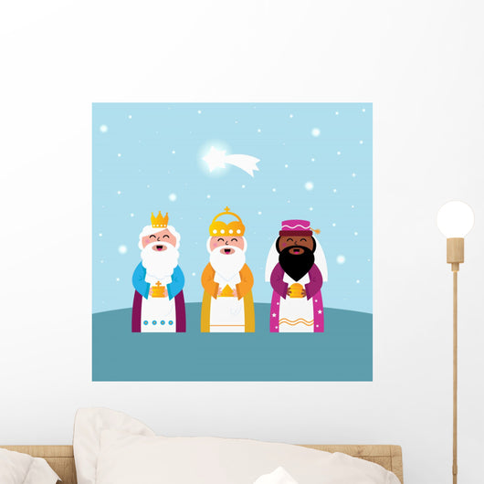 Three Wise Men with Blue Background Illustration Wall Decal