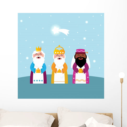 Three Wise Men with Blue Background Illustration Wall Decal