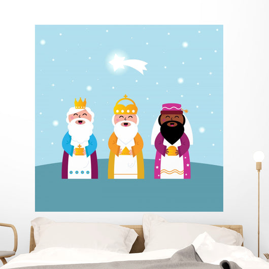 Three Wise Men with Blue Background Illustration Wall Decal