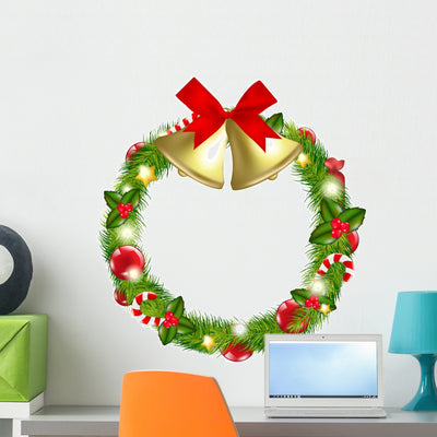 Merry Christmas Wreath Wall Decal shown on a wall