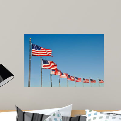 American Flags Washington Monument Wall Decal shown on a wall
