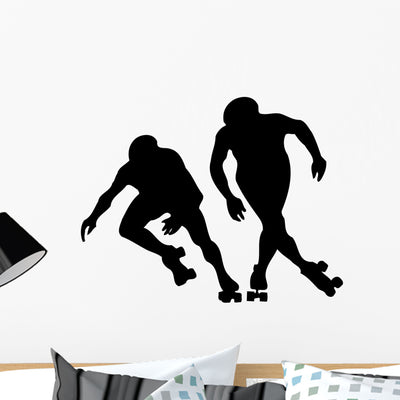 Two Roller Skaters Competing Wall Decal shown on a wall