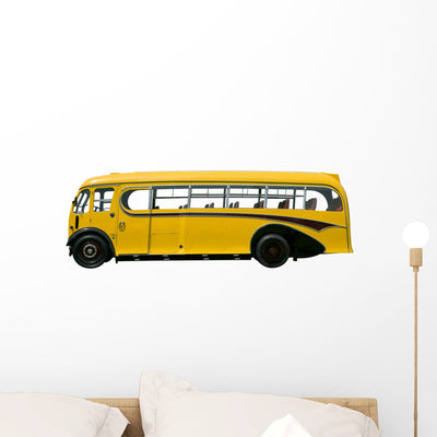 Vintage Yellow School Bus Wall Decal shown on a wall