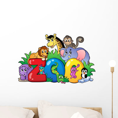 Zoo Sign With Various Wall Decal shown on a wall