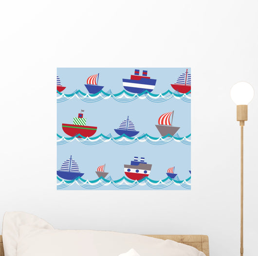 Vector Seamless Pattern With Ships Wall Decal
