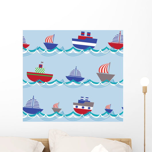 Vector Seamless Pattern With Ships Wall Decal