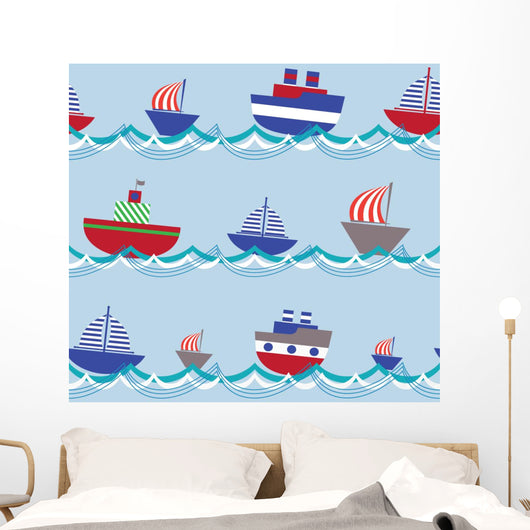 Vector Seamless Pattern With Ships Wall Decal