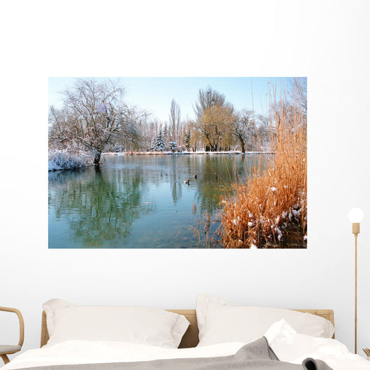 Winter Pond With Ducks Wall Decal