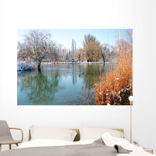 Winter Pond With Ducks Wall Decal