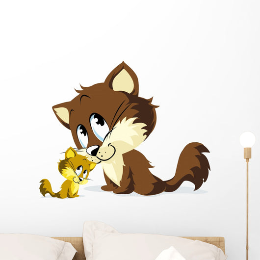 Cat And Kitty Huddle Wall Decal
