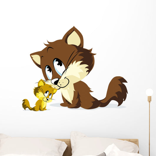 Cat And Kitty Huddle Wall Decal