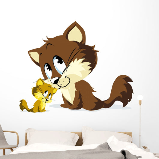 Cat And Kitty Huddle Wall Decal