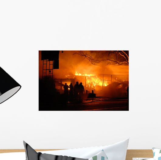 Firefighters Approach Building Fire Wall Decal