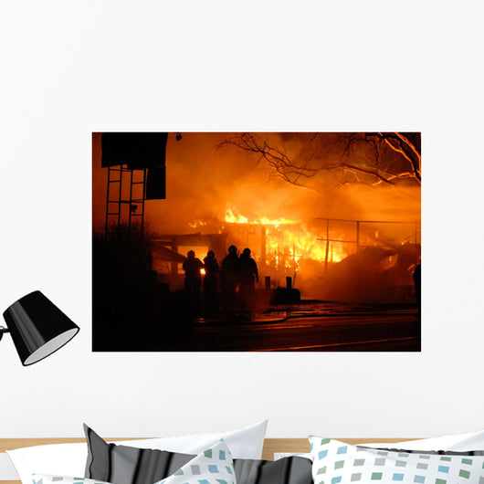 Firefighters Approach Building Fire Wall Decal