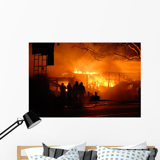 Firefighters Approach Building Fire Wall Decal