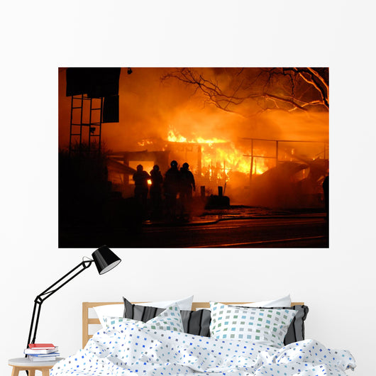 Firefighters Approach Building Fire Wall Decal