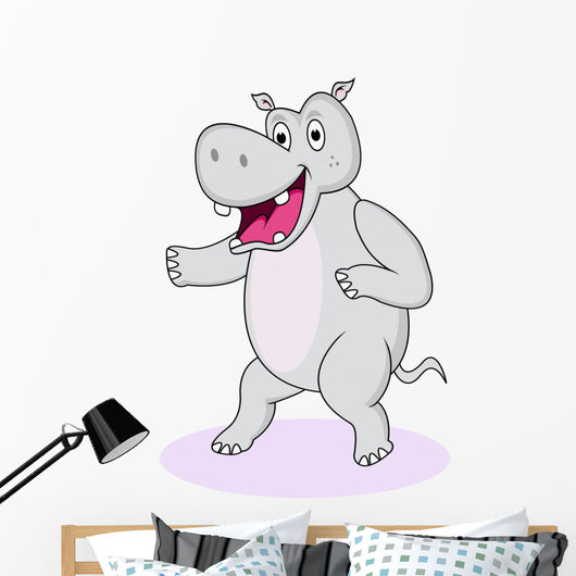 Funny Hippo Cartoon Wall Decal