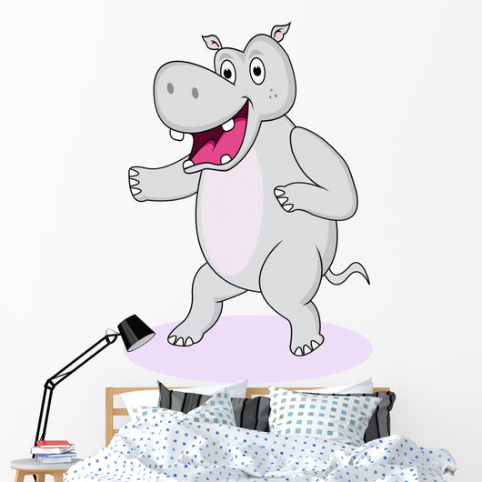 Funny Hippo Cartoon Wall Decal