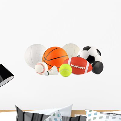 Various Balls Sports Wall Decal shown on a wall