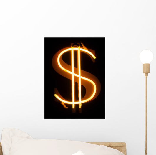 Gold Neon Dollar Sign Wall Decal