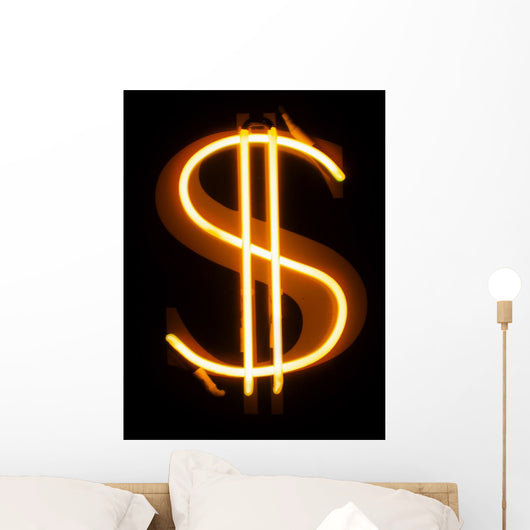 Gold Neon Dollar Sign Wall Decal