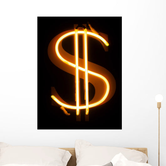 Gold Neon Dollar Sign Wall Decal