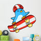 Penguin Skateboarding Vector Illustration Wall Decal