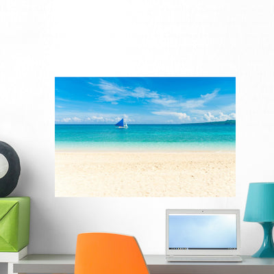 Sailing Boat Wall Decal shown on a wall