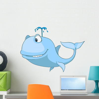 Cartoon Character Whale Wall Decal shown on a wall