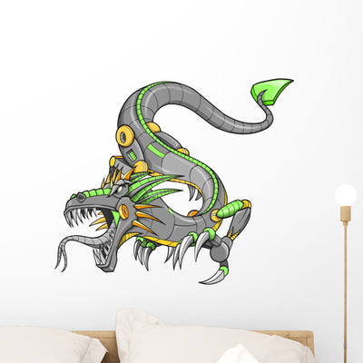 Green Robot Dragon Wall Decal shown on a wall