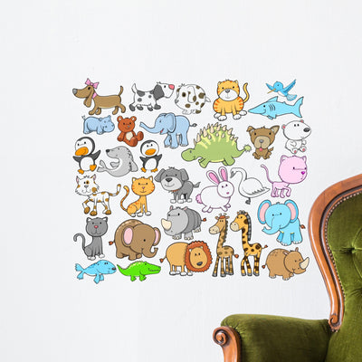 Cute Animal Vector Design Wall Decal Sticker Set Wall Decal shown on a wall