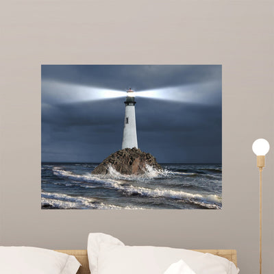 Lighthouse With Beam Light Wall Decal shown on a wall