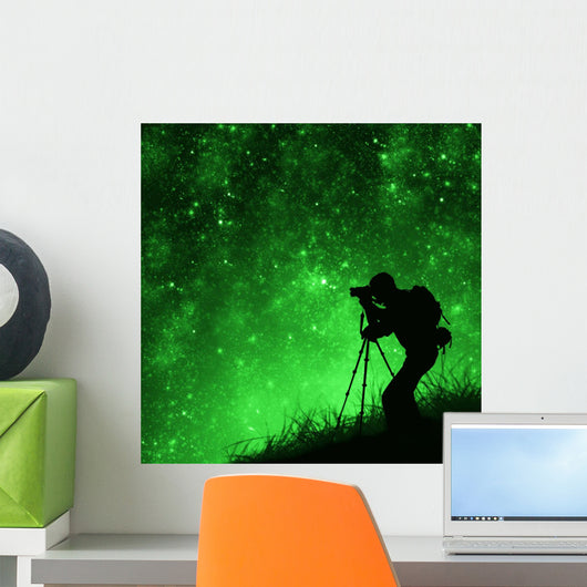 Silhouette Photographer Shooting Stars Wall Decal