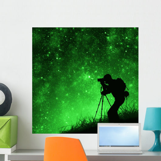 Silhouette Photographer Shooting Stars Wall Decal