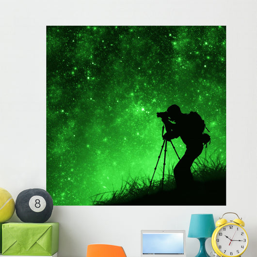 Silhouette Photographer Shooting Stars Wall Decal