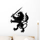 Black Heraldic Lion With Sword and Crown Wall Decal