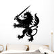 Black Heraldic Lion With Sword and Crown Wall Decal
