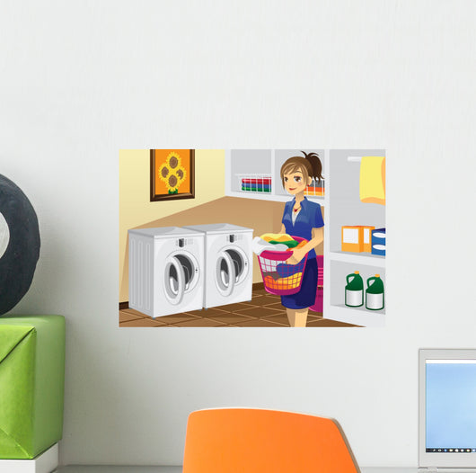 Housewife Doing Laundry Wall Decal