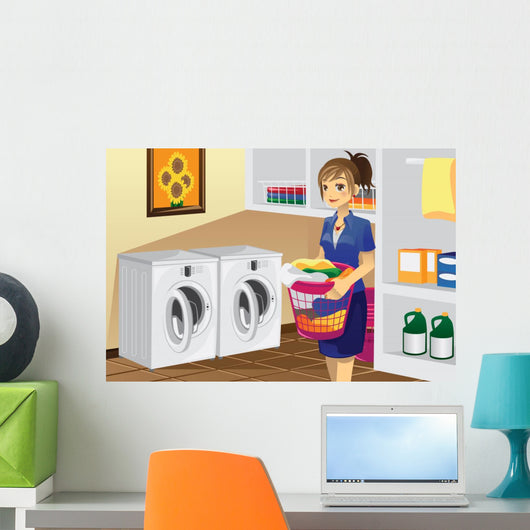 Housewife Doing Laundry Wall Decal