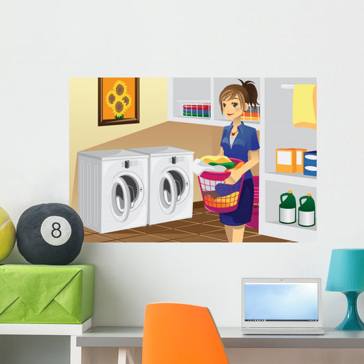 Housewife Doing Laundry Wall Decal