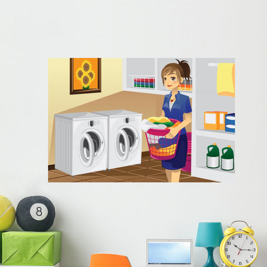 Housewife Doing Laundry Wall Decal