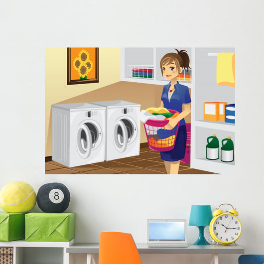 Housewife Doing Laundry Wall Decal