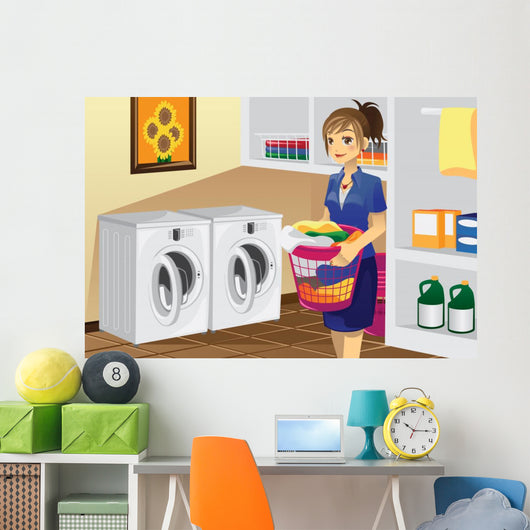 Housewife Doing Laundry Wall Decal