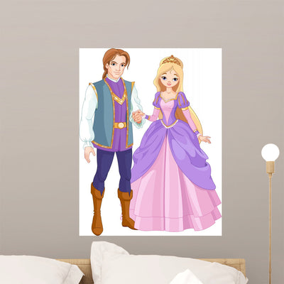 Beautiful Prince And Princess Wall Decal shown on a wall