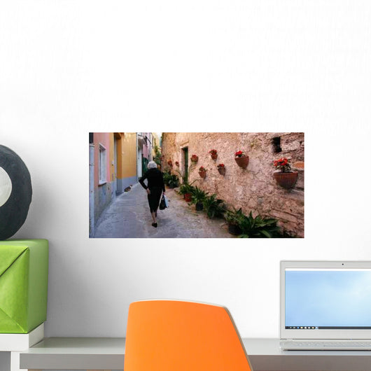 Old Lady Walks Up Wall Decal