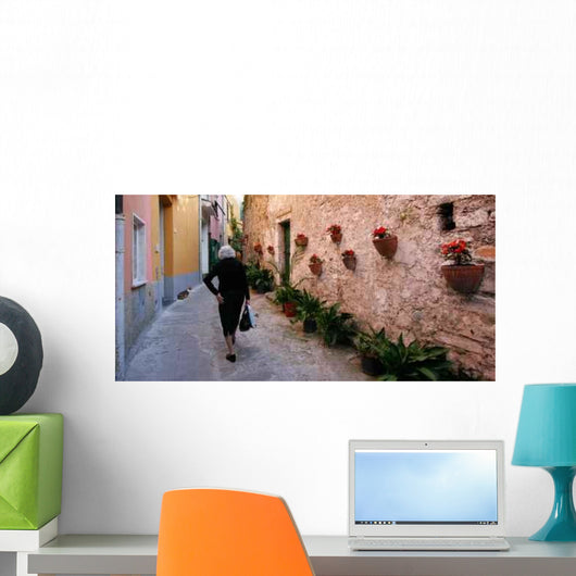 Old Lady Walks Up Wall Decal