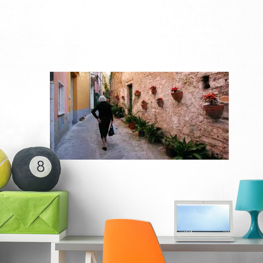 Old Lady Walks Up Wall Decal