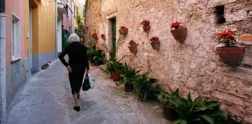 Old Lady Walks Up Wall Decal