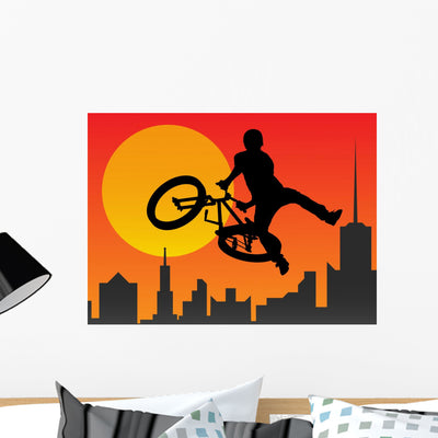 Bicyclist Wall Decal shown on a wall