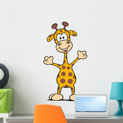 Happy Cartoon Giraffe Wall Decal shown on a wall